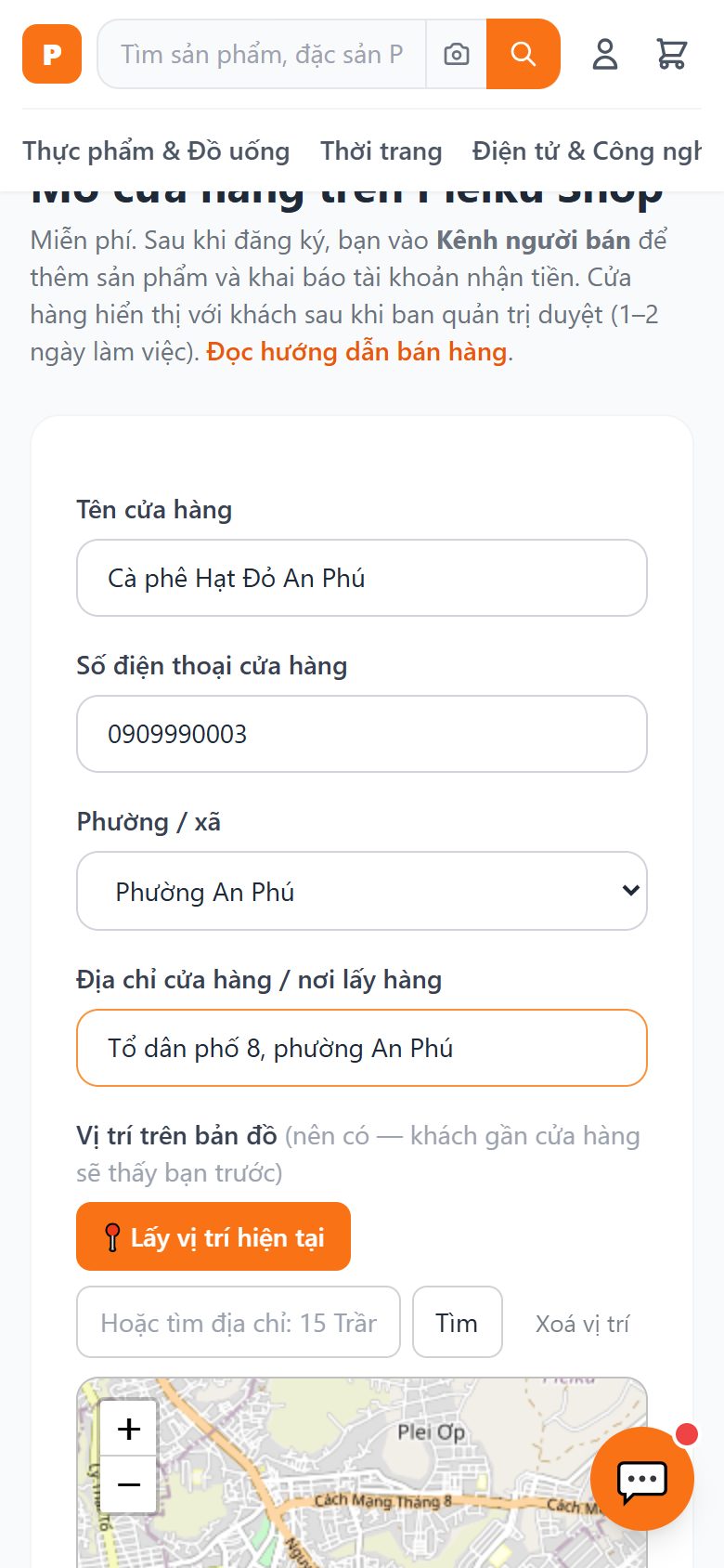 Trang Mở cửa hàng