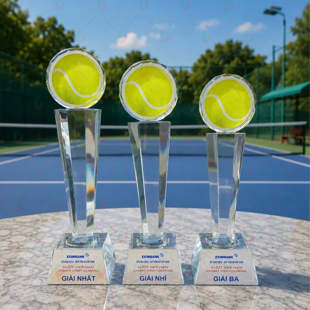 Cúp Tennis 009 – Bộ Cúp Pha Lê Quả Bóng Vàng Nổi Bật Vinh Quang