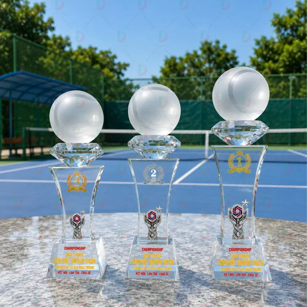 Cúp Tennis 006 – Bộ Cúp Pha Lê Kim Cương Tôn Vinh Nhà Vô Địch