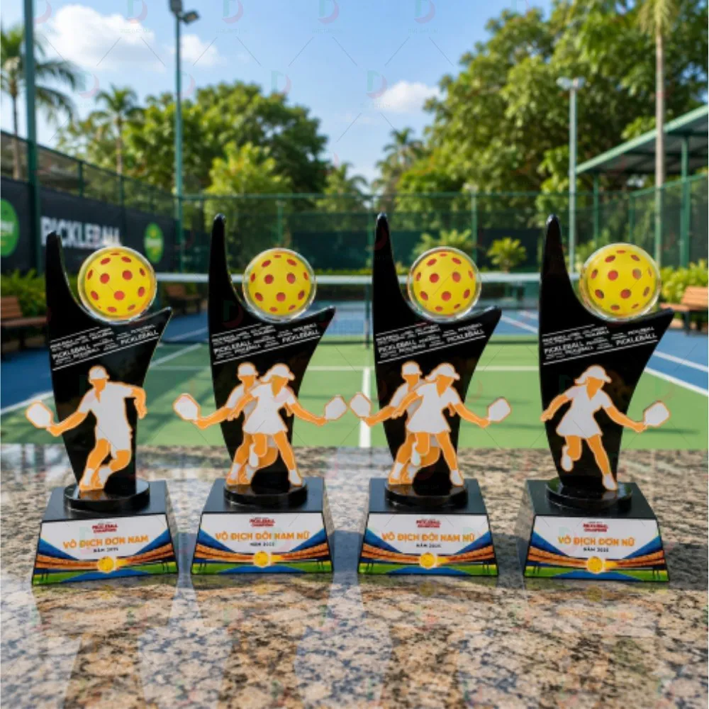 Cúp Pickleball 013 Pha Lê Đen Kết Hợp Mica