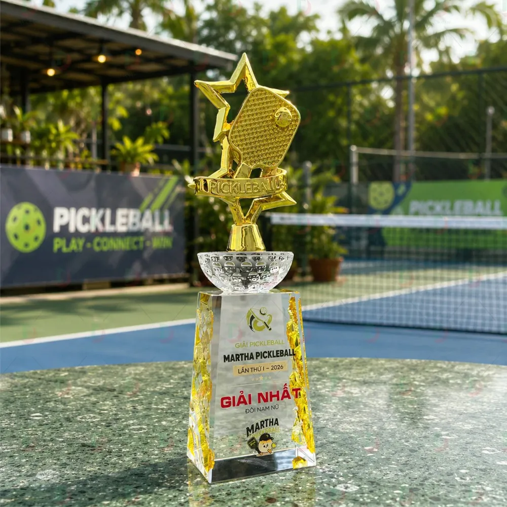 Cúp Pickleball 010 Pha Lê Kim Loại Cao Cấp | Mẫu Mới Độc Quyền